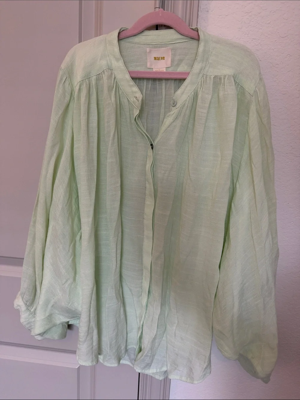 Maeve by Anthropologie Bryanna Dolman Oversized Gauze Blouse Light Lime Green L - Picture 2 of 9